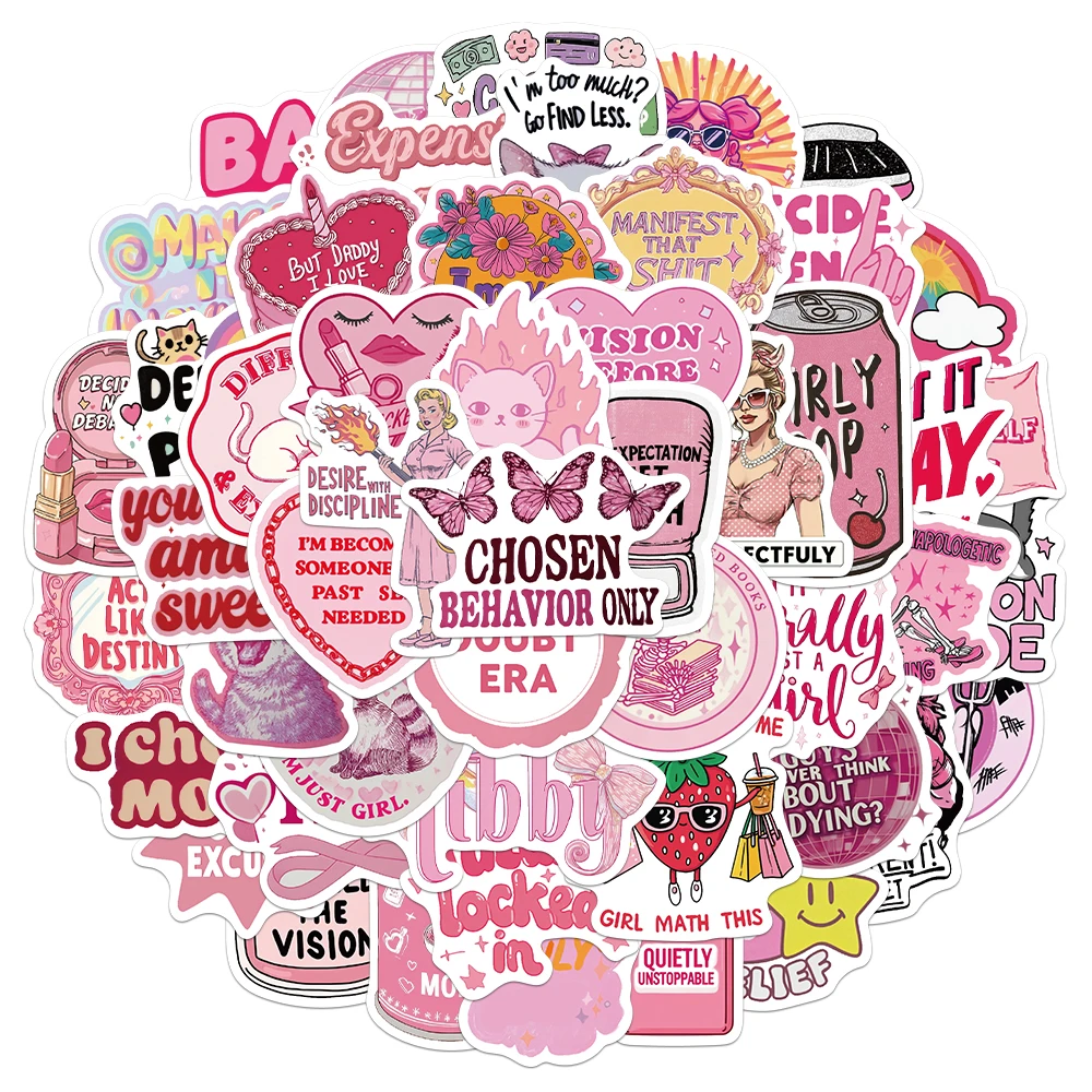 50PCS Creative Pink Rebellious Fun Cartoon Personalized Stickers DIY Phone Case Notebook Water Cup Decorative Stickers