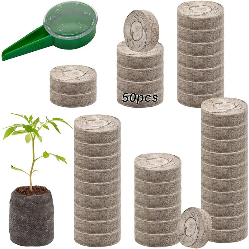 

50 Pcs 40Mm Peat Pellet Soil Plant Starters Seed Fertilizer Nutrient Block Compressed Peat Block For Grow Herbs,Flowers