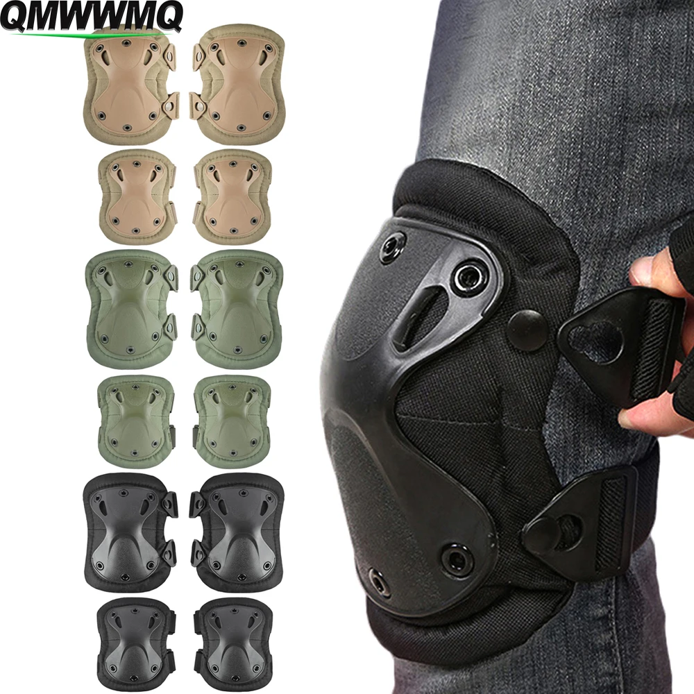 4Pcs/Set Tactical Combat Knee & Elbow Protective Pads Set for Outdoor CS Paintball Game Gear Skates Knee Protection Guard Pads