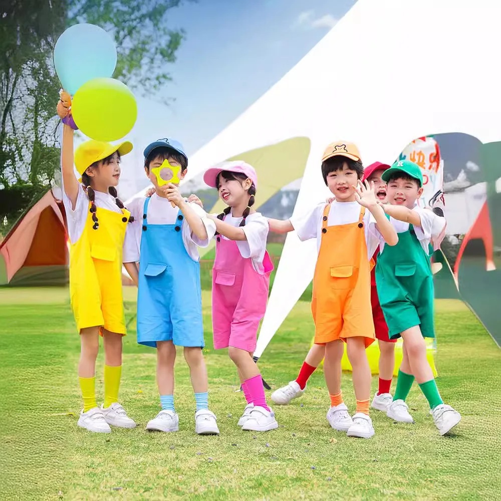 Tenue de spectacle de danse hip-hop pour enfants, combinaison de jeu scénario joyeux style campagnard, salopette couleur bonbon, tenue tendance pour enfants