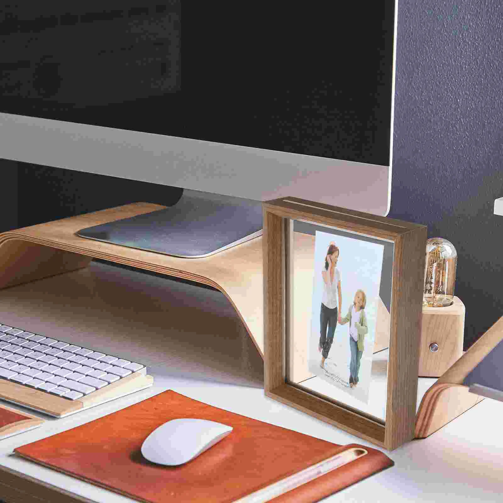 

Double Sided Transparent Photo Frame Delicate Desk Picture Sturdy Shelf Display Home Wooden Tabletop Stylish Wall Mount