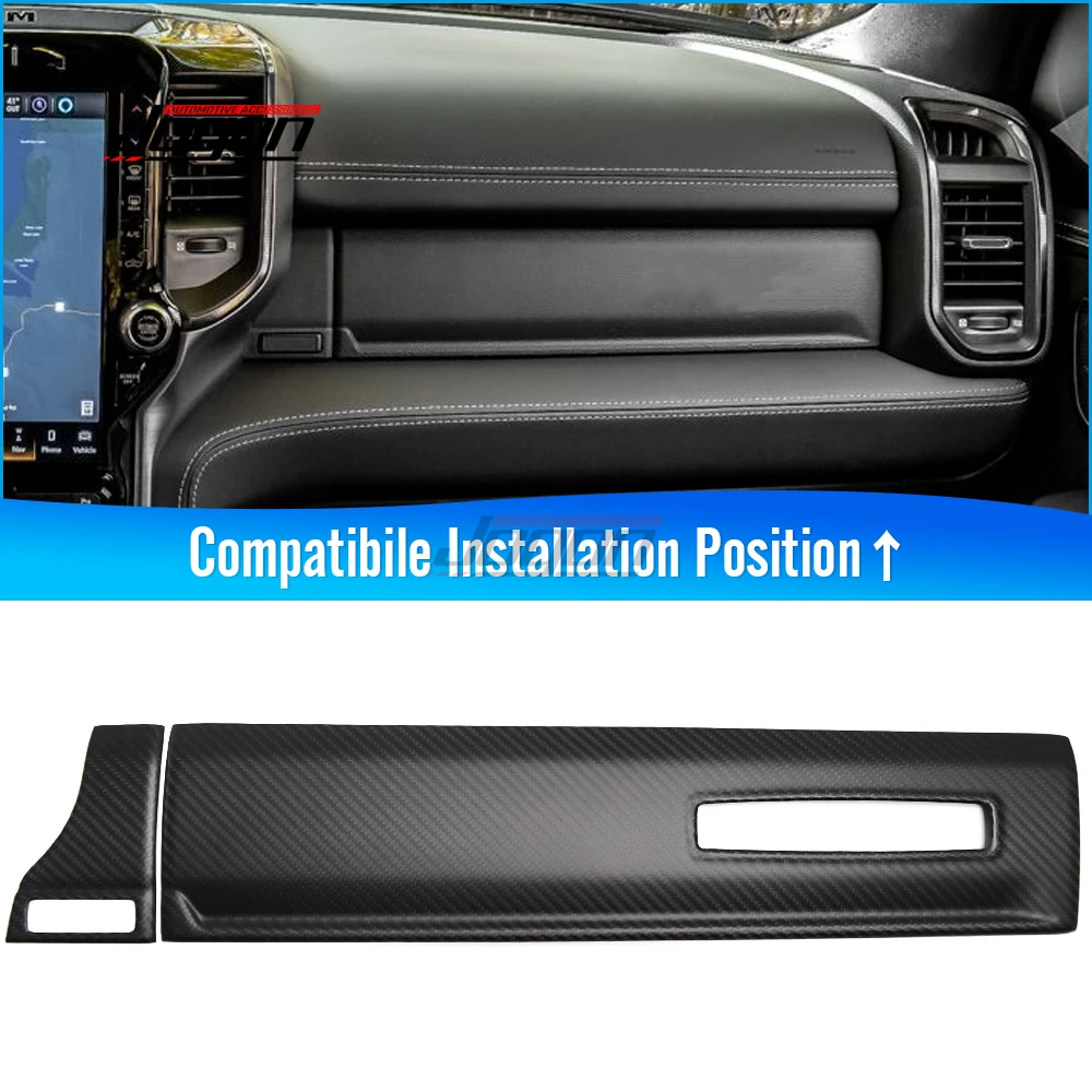 Carbon Car Inner Dashboard Console Passenger Co-pilot Panel Cover Trim For Dodge Ram 1500 TRX Off-Road 2019-2023 Decoration