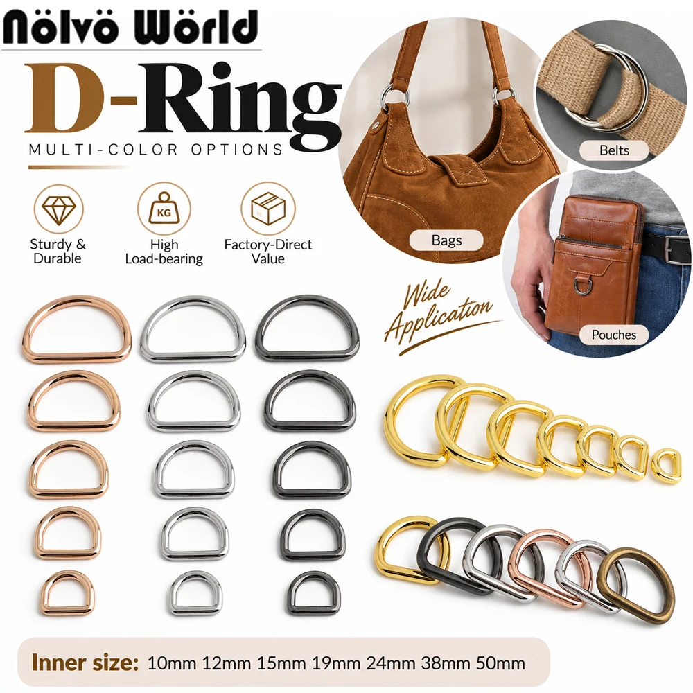 60PCS 10-50mm Welded Heavy Duty Thickened D Ring Buckle For Keychain Bag Strap Shoes Webbing Adjuster DIY Round Ring Accessories