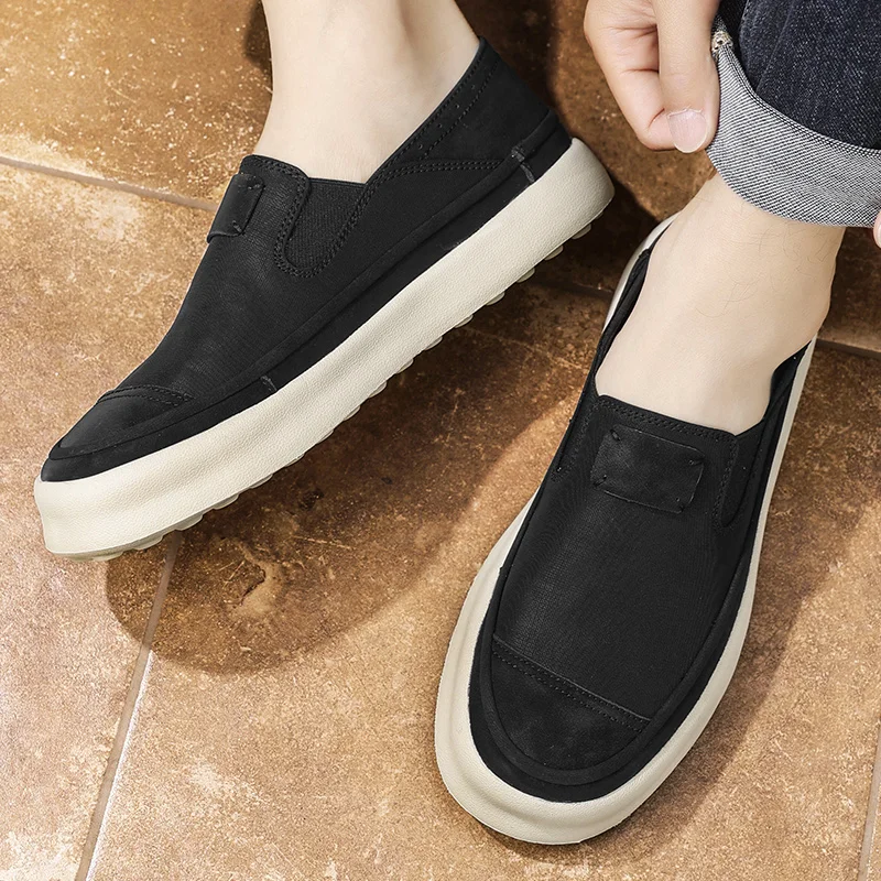 Men Slip On Canvas Loafers, Breathable Soft Upper Platform Casual Shoes, Lightweight Non Slip Walking Sneakers, Daily Comfort