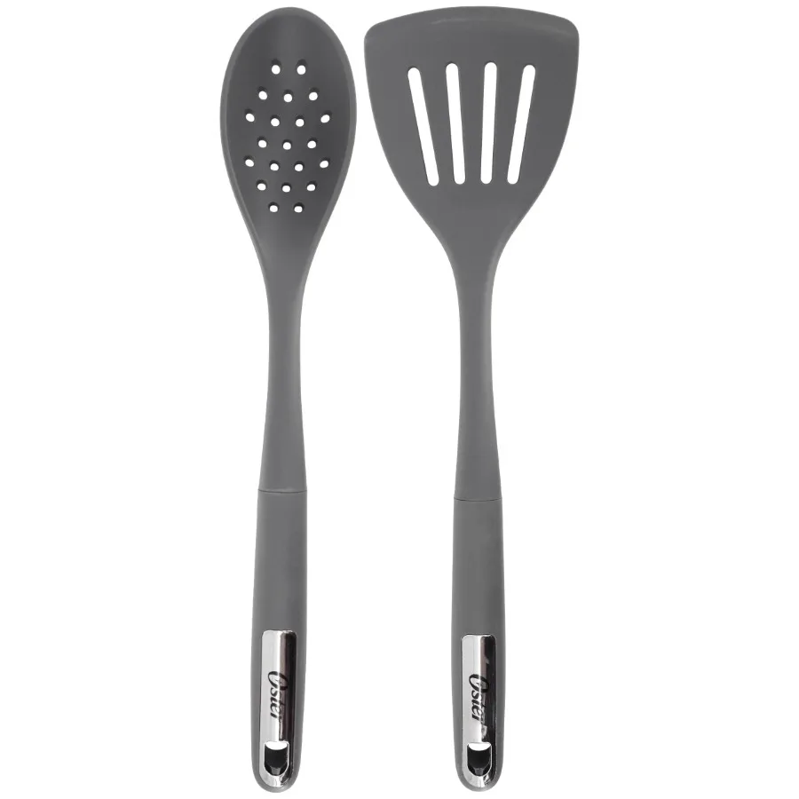 

Ridgecrest 2 Piece Silicone Kitchen Tool Slotted Spoon and Turner Set in Gray