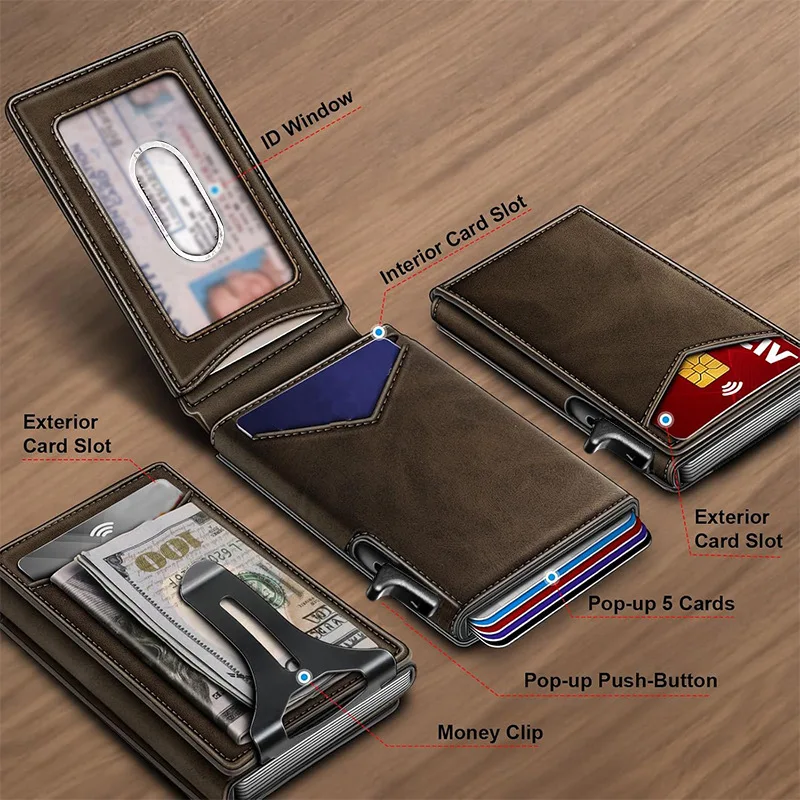 Hot Sale Man’s Double Flip Wallet Multifunctional Metal Flip Wallet rfid Anti-Theft Money Holder