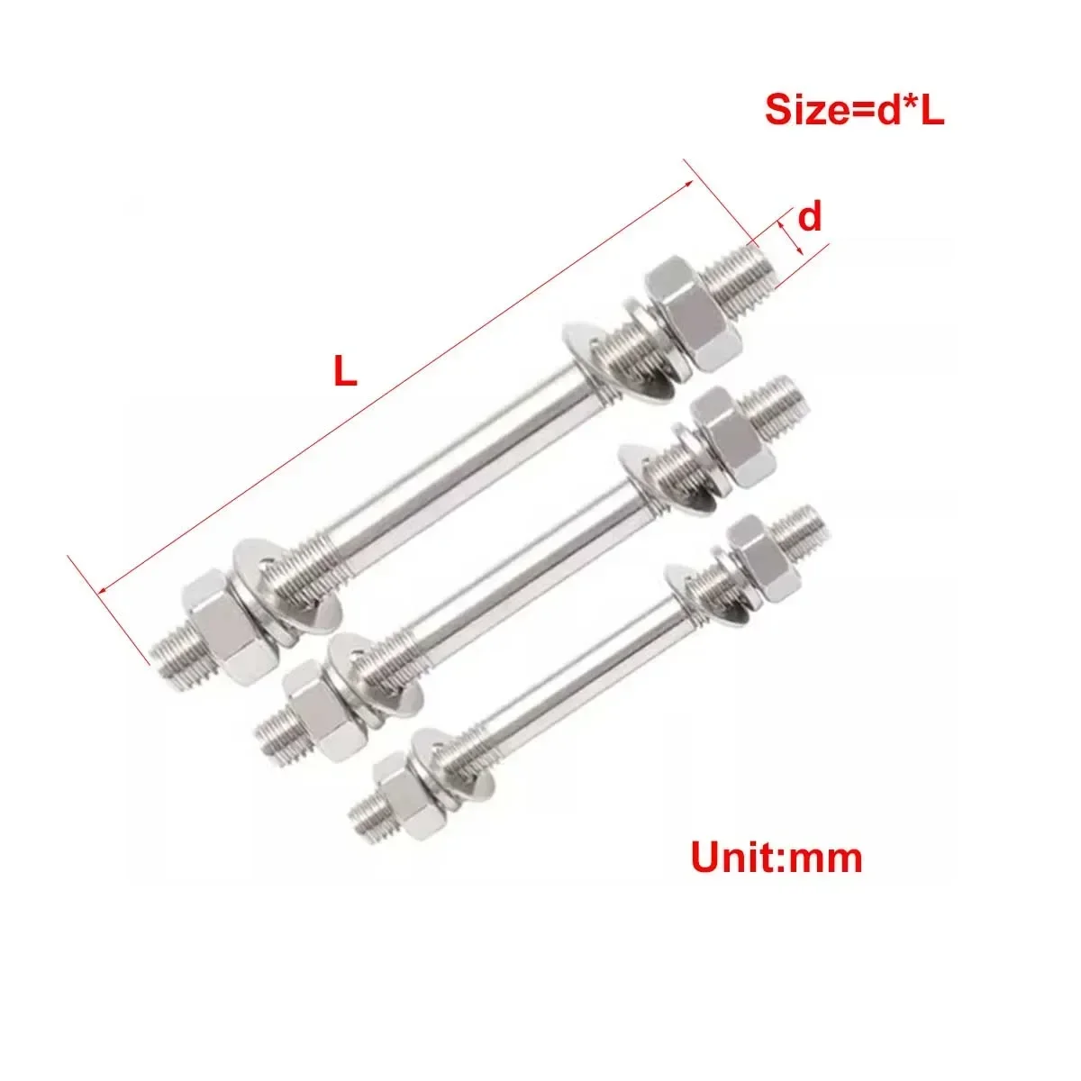 304 Stainless Steel Double Head Screw And Nut Set Combination M3M4M5M6M8