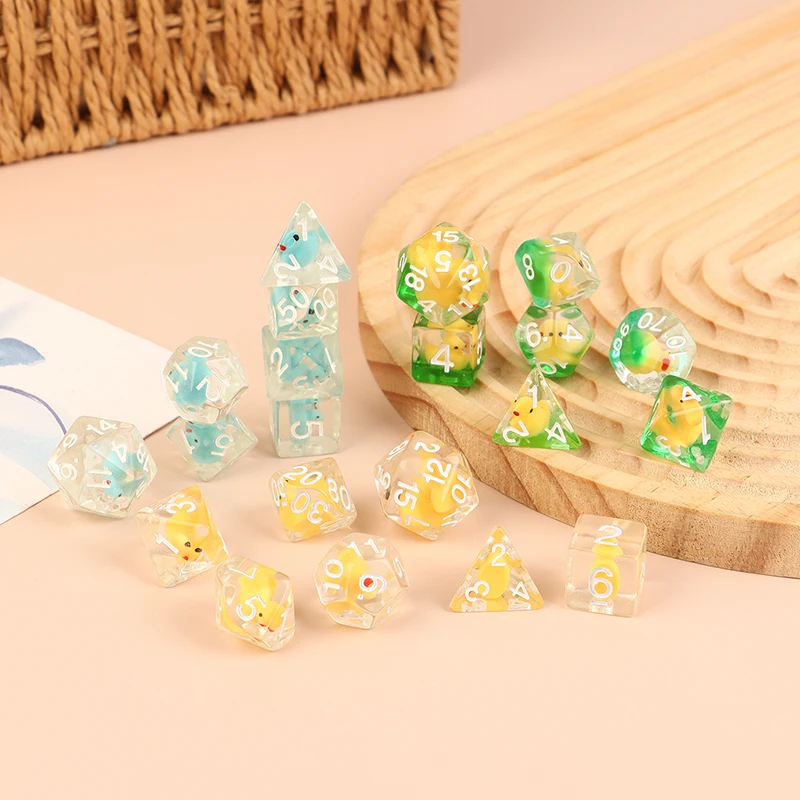 7Pcs Resin Dice Set Polyhedral Inline Animal Ducks D4 D6 D8 D10 D12 D20 Dices For Board Card Game And Tabletop Games Math Games