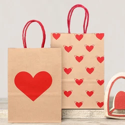 5/10pcs Love Heart Kraft Paper Bags With Handle Cookie Candy Gift Bag Wedding Favor Bags Baby Shower Birthday Party Decorations