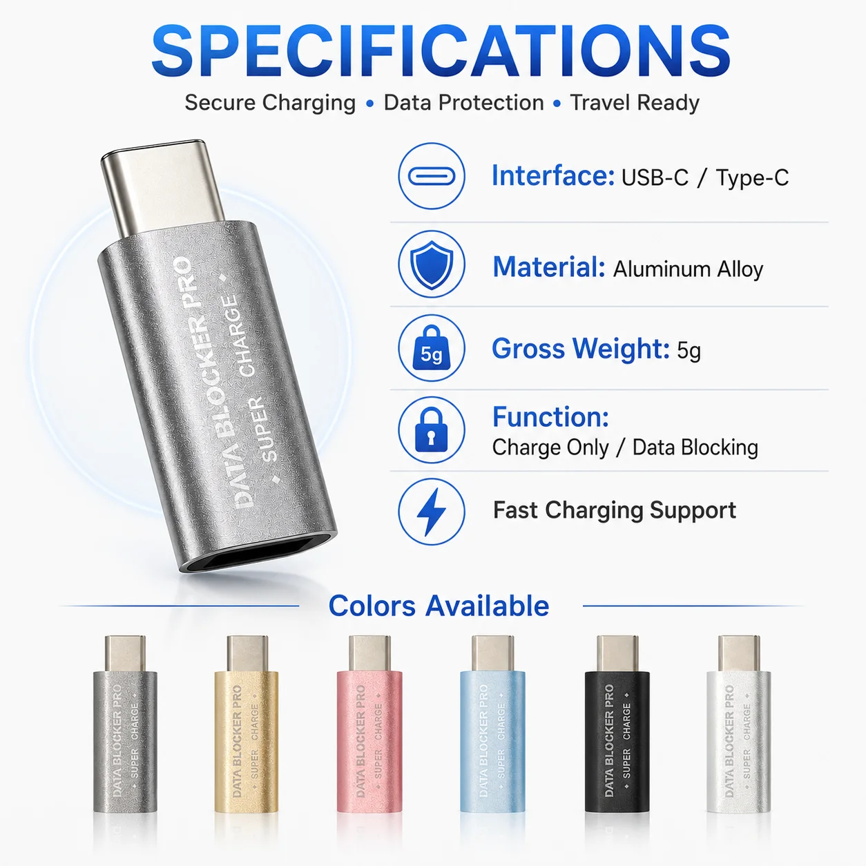USB C Data Blocker Charge Only Adapter Type C Fast Charging Data Protection Anti Theft Aluminum Alloy Privacy Security Adapter view 6