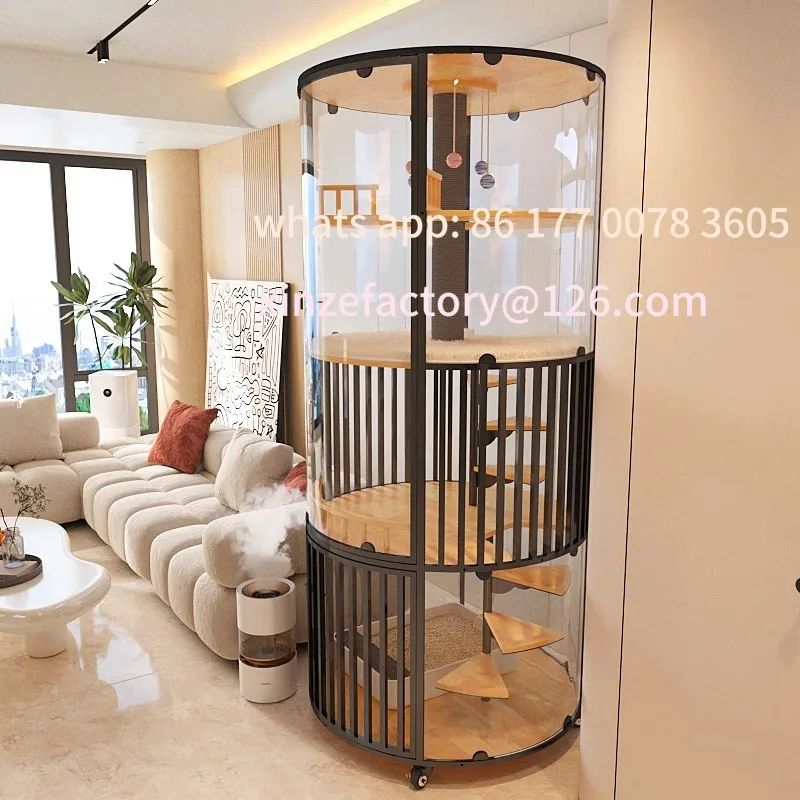 

Customizable Cat Villa Luxury Home Large Free Space Round Cat Toilet Integrated Cat Cabinet