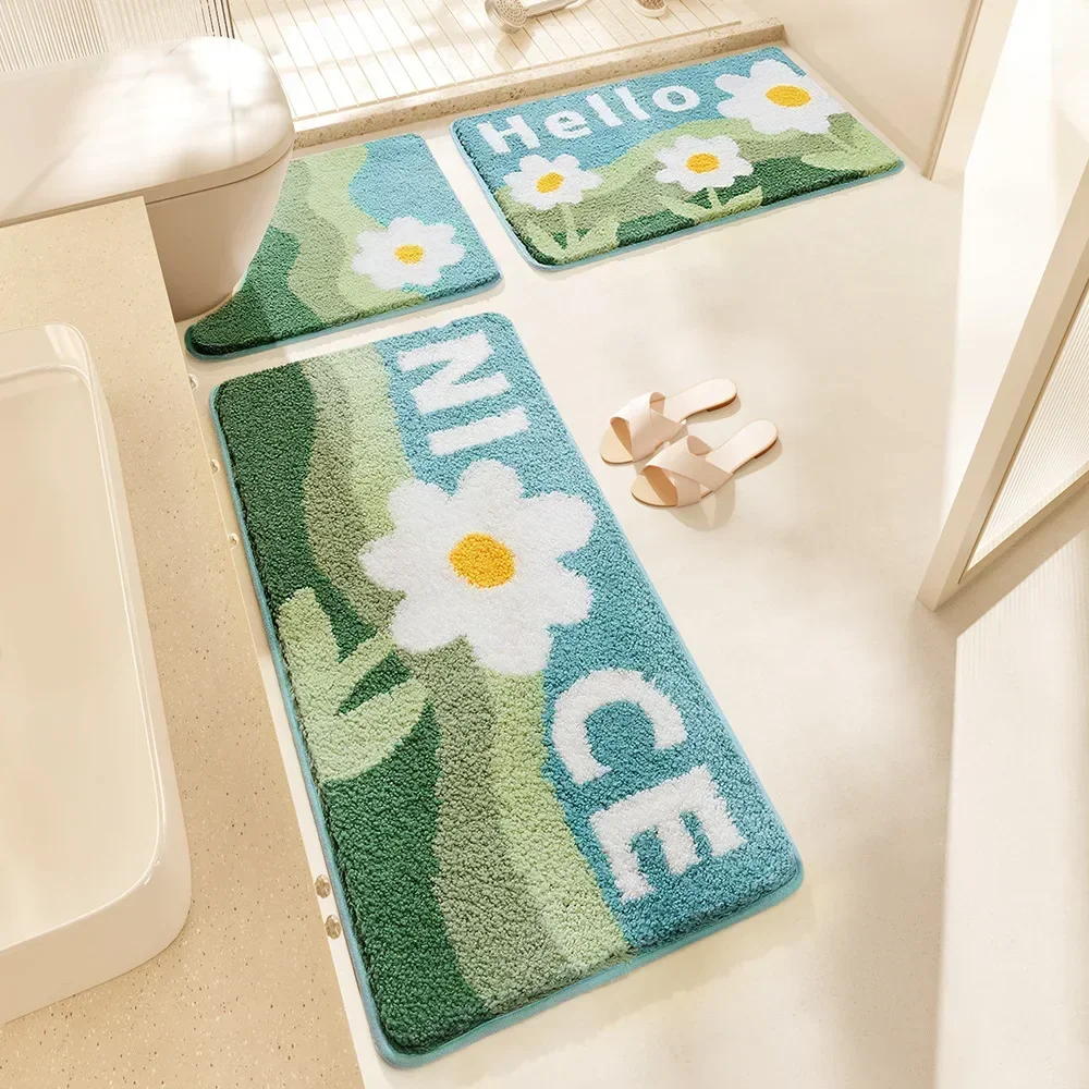 3-Piece Bathroom Rug Set Floral Non-Slip Bath Mat - Super Absorbent Quick-Drying Plush Microfiber, Soft Luxury Modern Home Decor