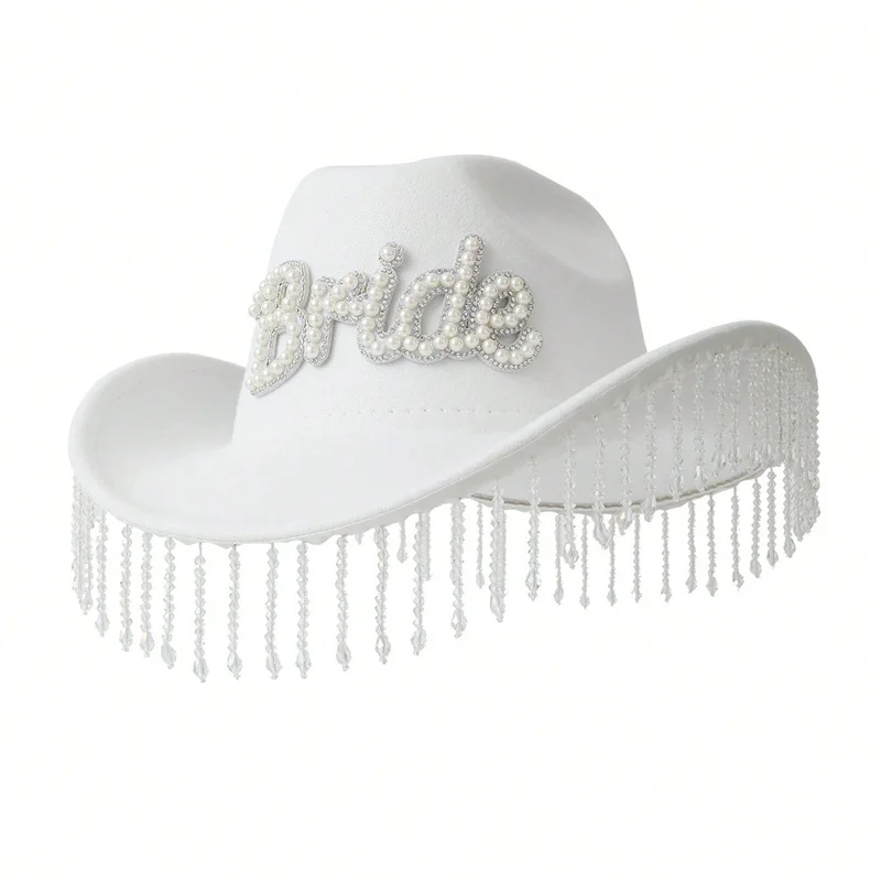 White cowboy hat Bride wedding top hat Rave holiday party stage show jazz top hat Western cowboy straw hat lady