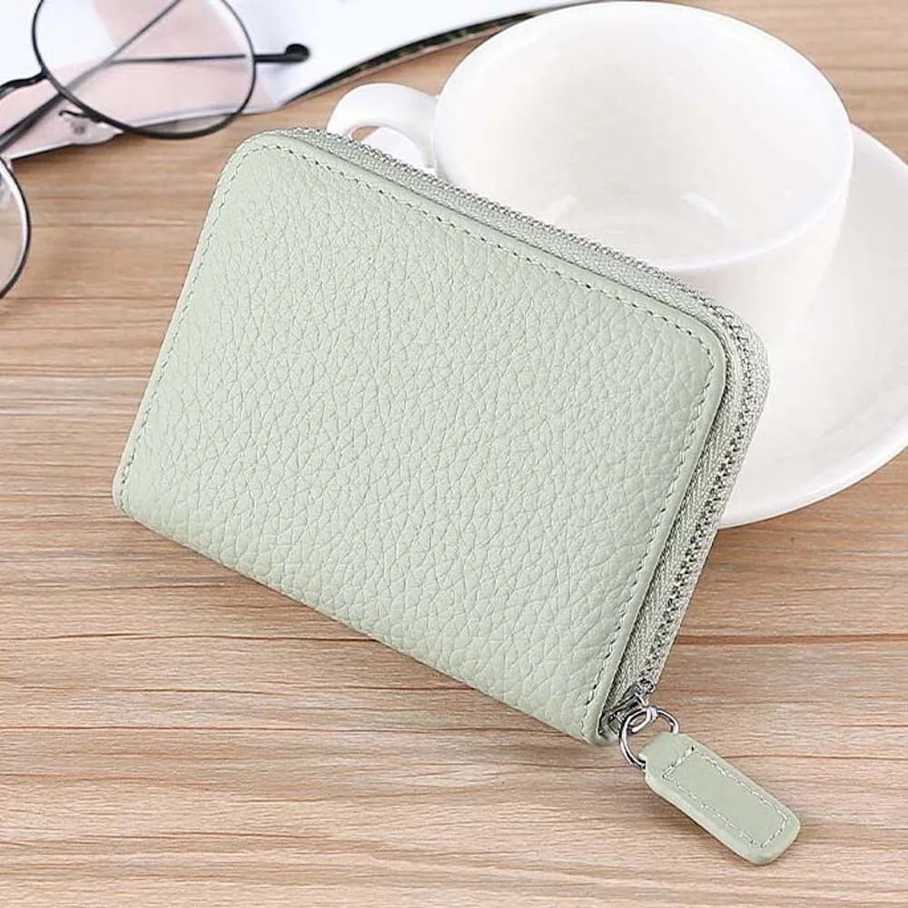

Thin RFID Protection Wallet Leather Antimagnetic Organ Coin Purse Anti-splash Water Simple Short Portable Card Bag School