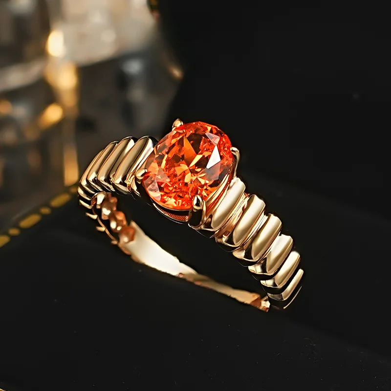 Light luxury Fanta Orange s925 Silver Ring with High Carbon Diamond Ice Flower Cutting Style, niche and high-end female