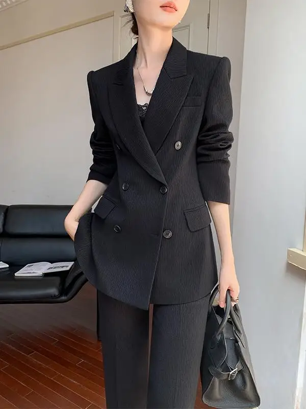 

Profional Women's Suit Set Casual Commute Bla High-End Feel Autumn Winter Formal Ocns Slim Fit Polyester Long Sve