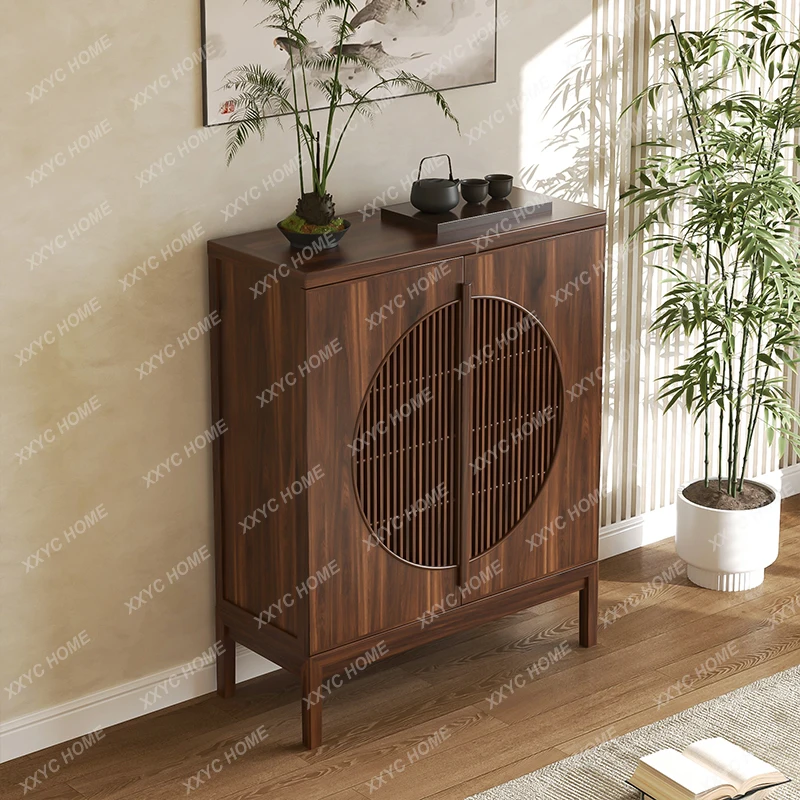 X-S New Chinese-style old elm paint-free Zen dining side shoe cabinet storage porch HG