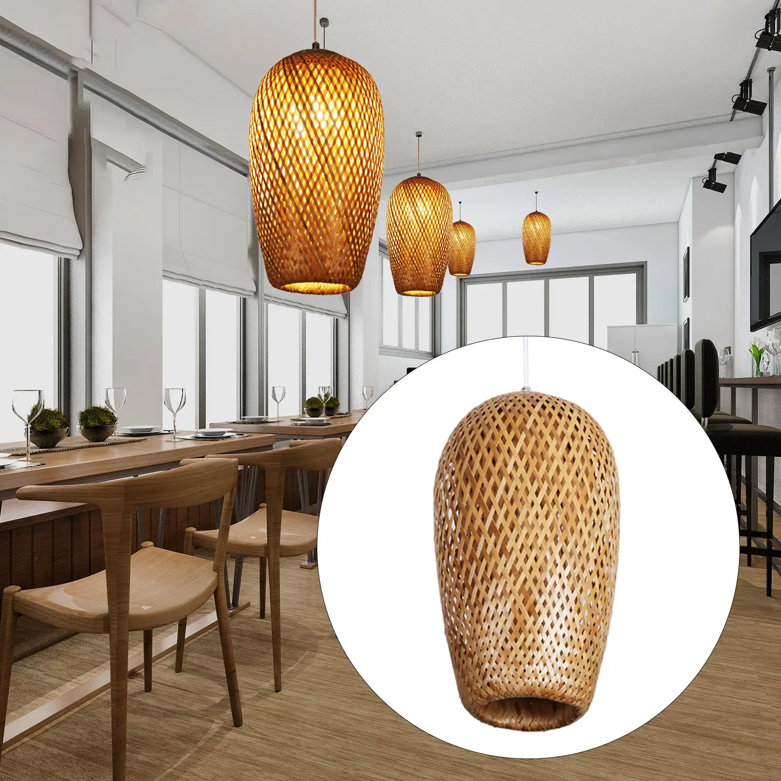 

Woven Bamboo Pendant Light Lamp Shade Lighting Fixtures Hanging Chandelier for Dining Room Kitchen Teahouse Decor