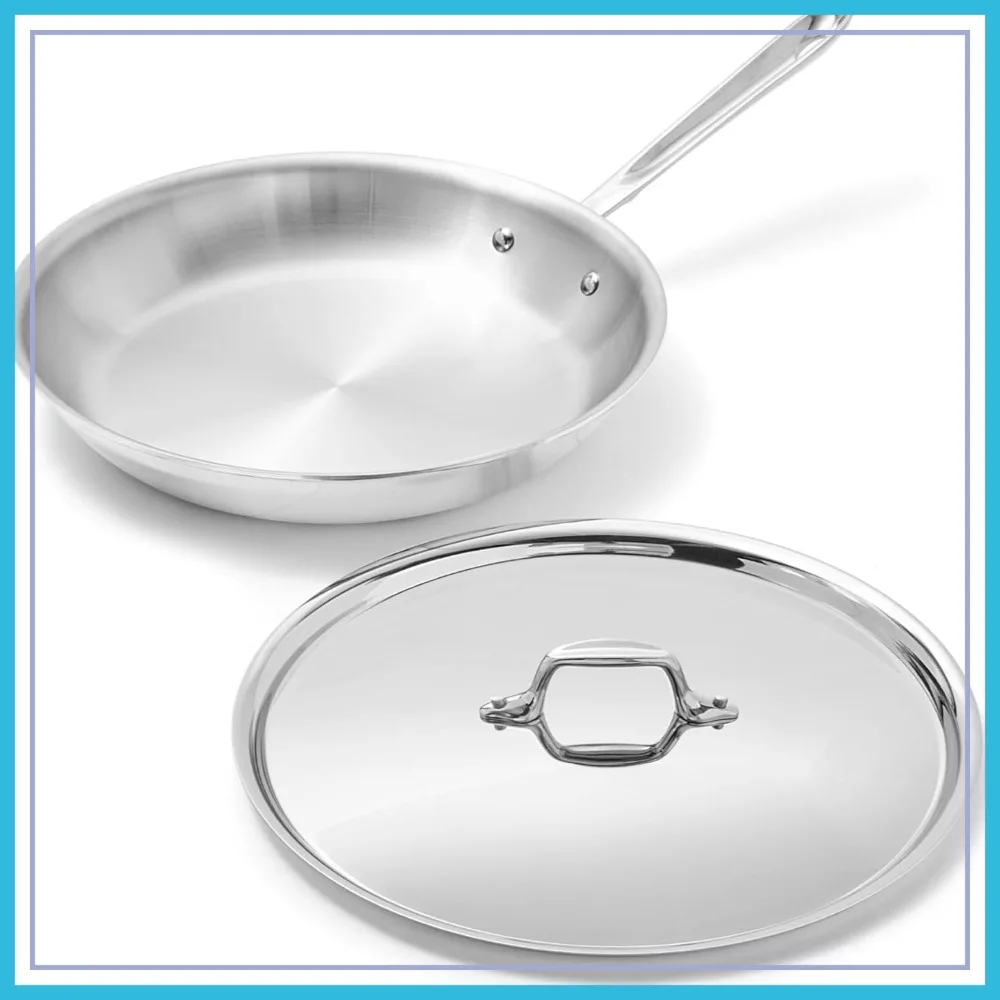 

12 Inch Stainless Steel Frying Pan with Lid, Oven Safe & Induction Compatible, Made in USA