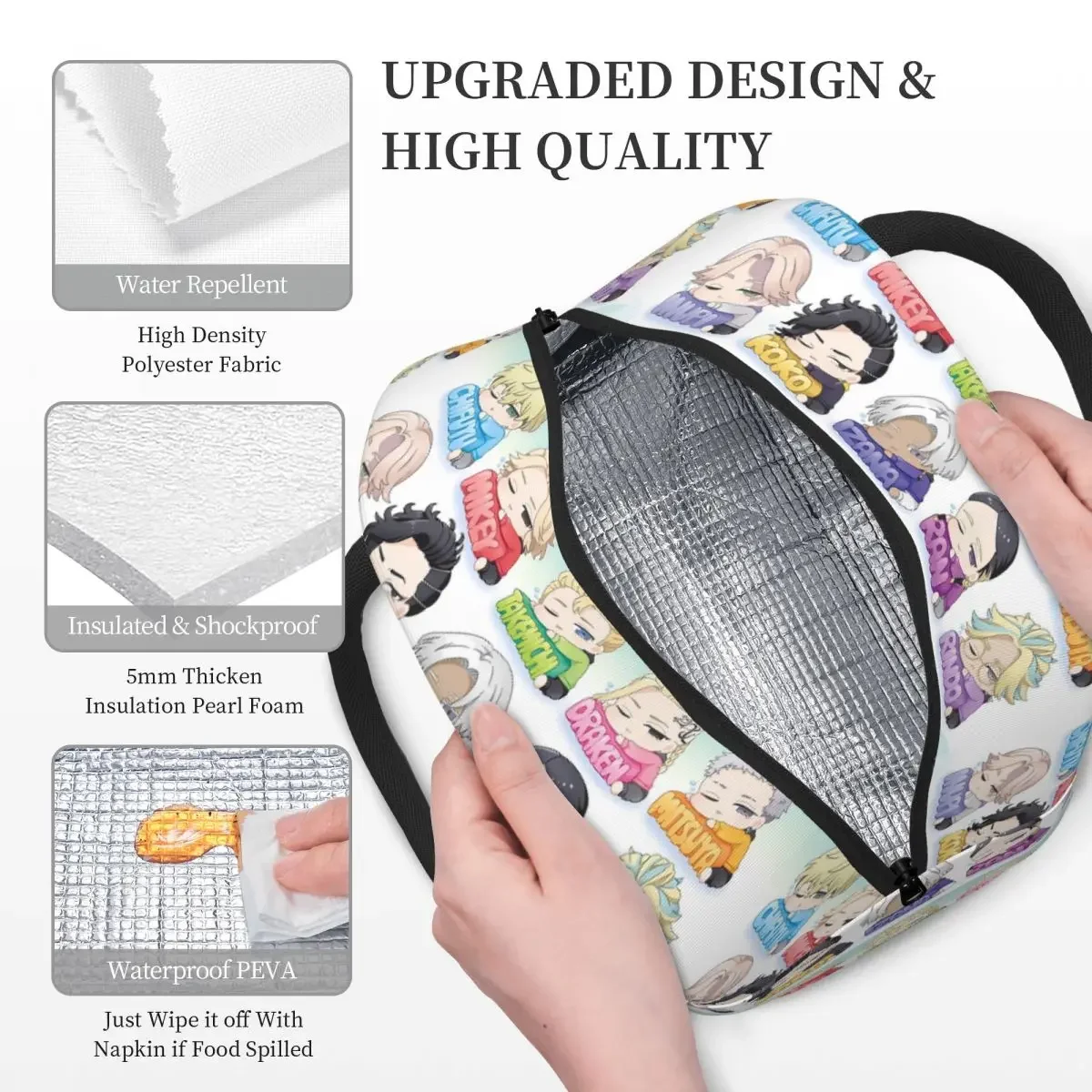 طوكيو المنتقمون أكياس الغداء معزول بينتو صندوق مقاوم للماء حقيبة الغداء قابلة لإعادة الاستخدام نزهة أكياس حقيبة حرارية للمرأة الأطفال مكتب