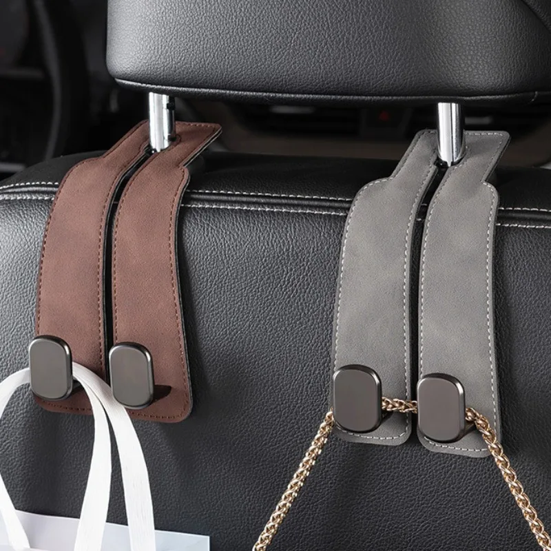 Premium Suede Car Headrest Hook Double Head Hanger Rear Seat Bag Organizer Hanging Hooks Car Interior Accessories