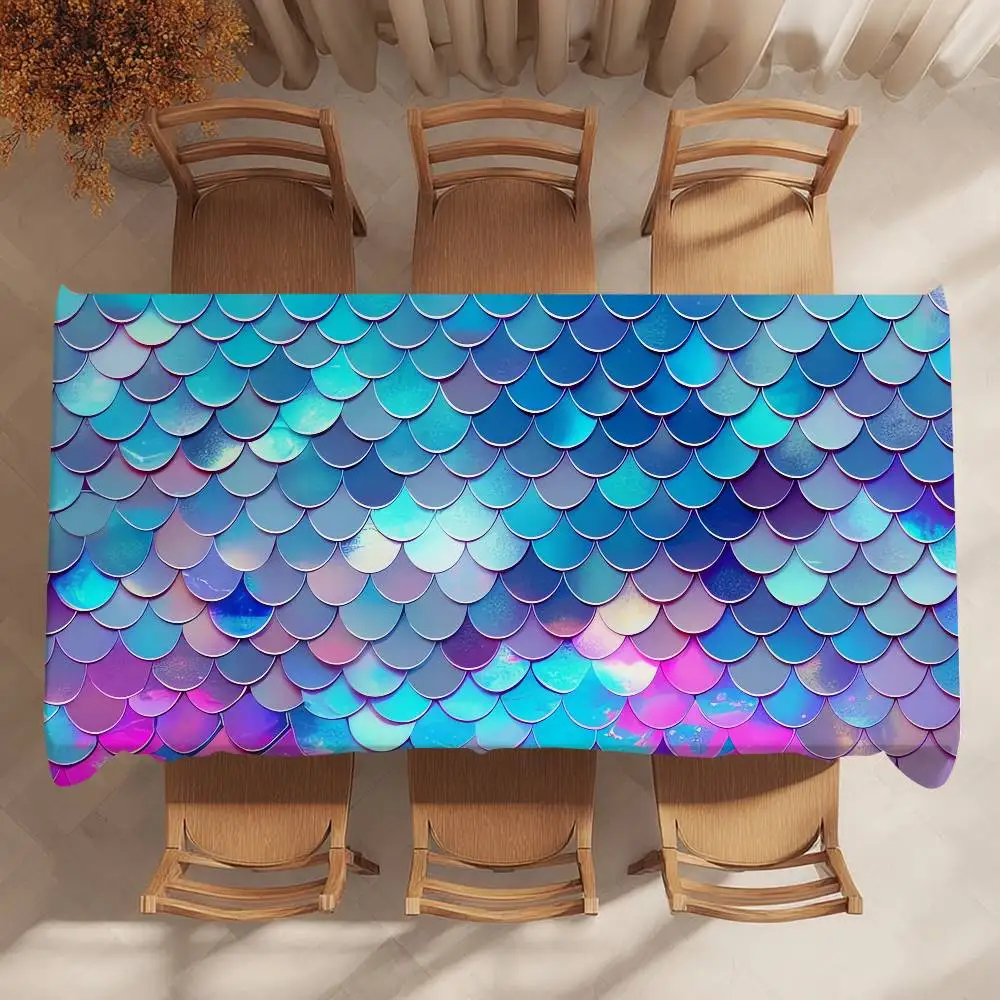 Fish Scales Pattern Table Cloth Party Decor Dining Room Home Kitchen Patios Waterproof Stain-Proof Table Cloth
