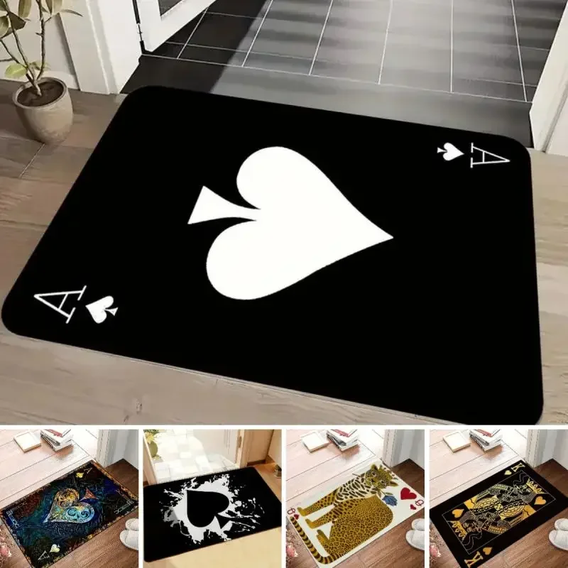 Playing Card Area Mat Outdoor Entrance Floor Decorative Washable Carpet Non-slip Easy To Clean Rug Wrinkle-Resistant Doormat