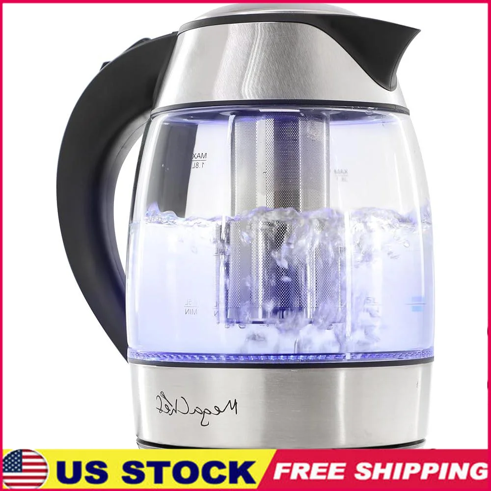 

Electric Water Boiler Tea Kettle Glass 1.8L Cordless Automatic Shut Off Boil Dry Protection Cool Touch Handle Drip Less Spout