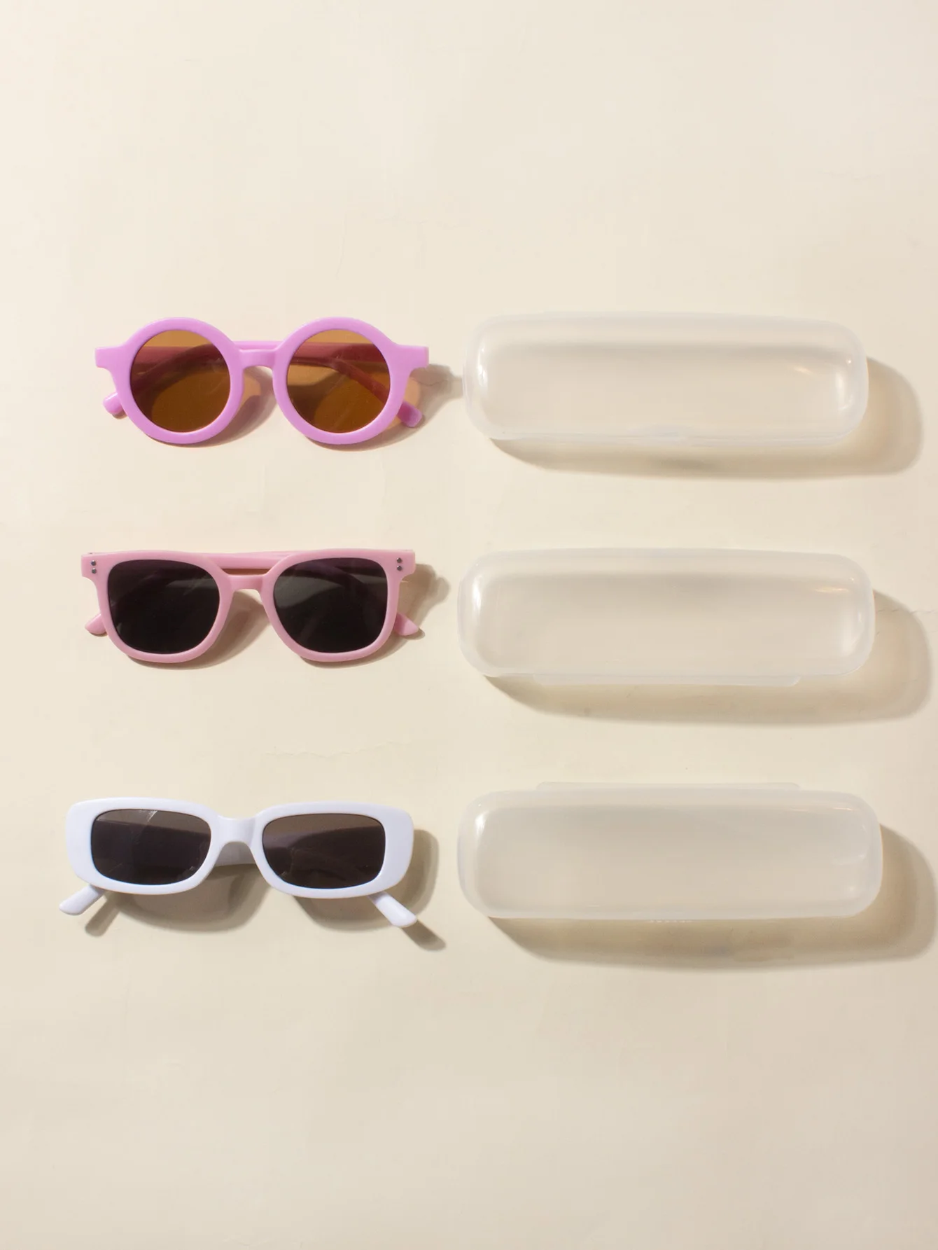 3 pçs crianças moda decorativa glasse + caixa de óculos, bebê menino e menina óculos, legal, bonito, presente de óculos, acessórios de verão