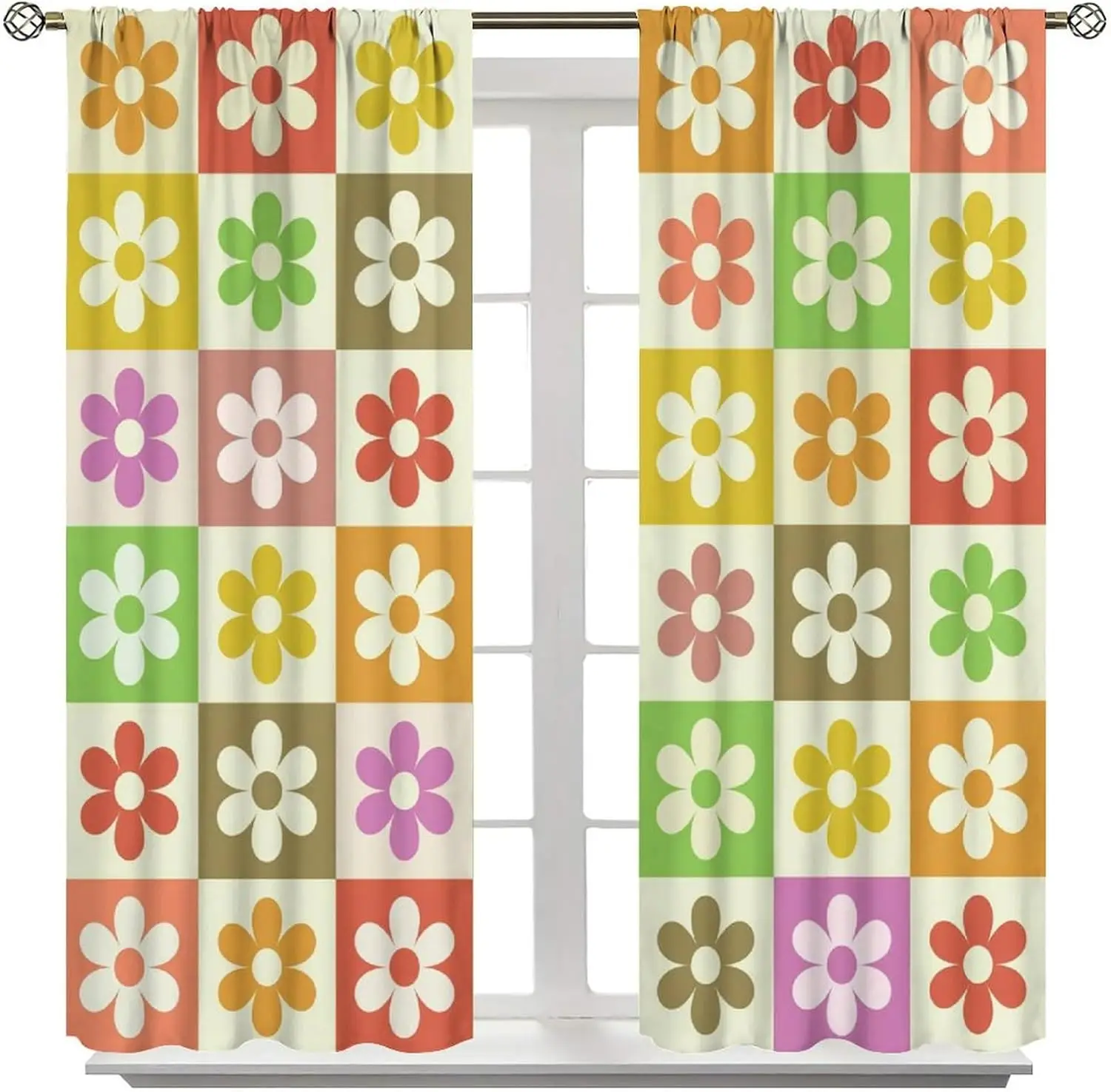 Stylish Floral Print Curtain Pair Curtains Drapes for Living Room Bedroom Window Home Decoration Panels 2pcs