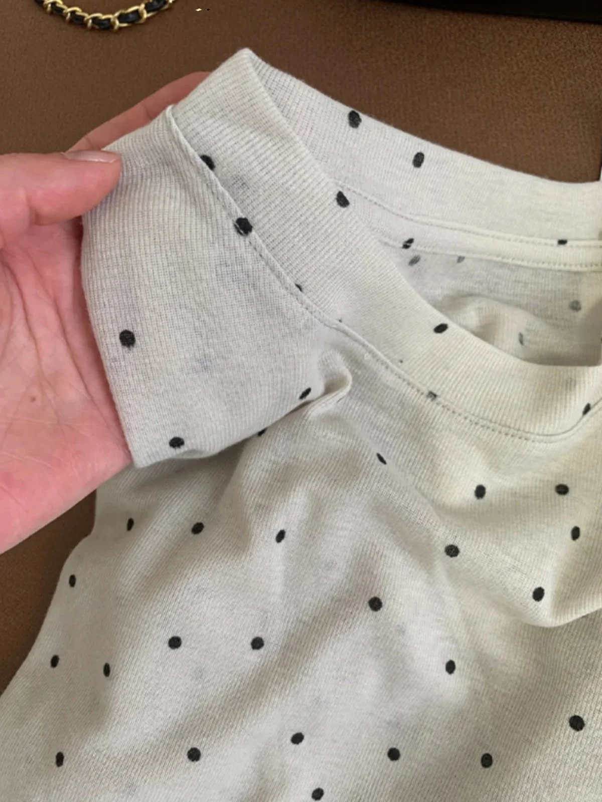 Coreano sle redondo ne polka dot longo sve camiseta feminina primavera design fino único pequeno na moda topo comute casual