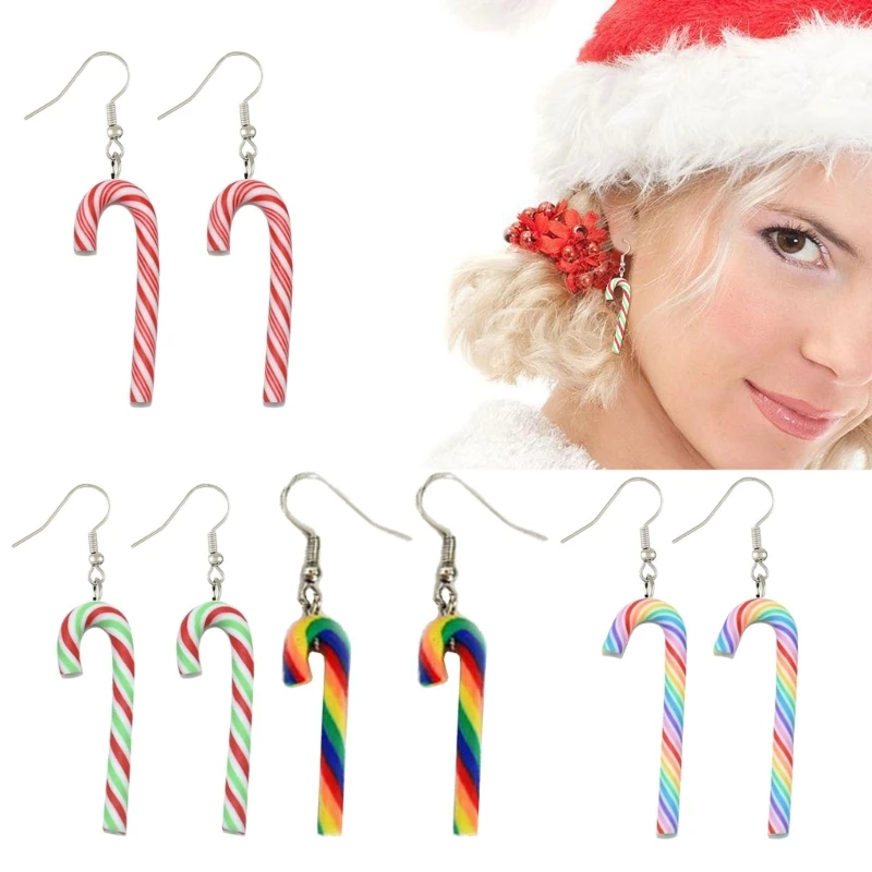 Рождественские серьги-костыли. Стильные аксессуары для ушей. Симпатичные украшения для ушей на Рождество.