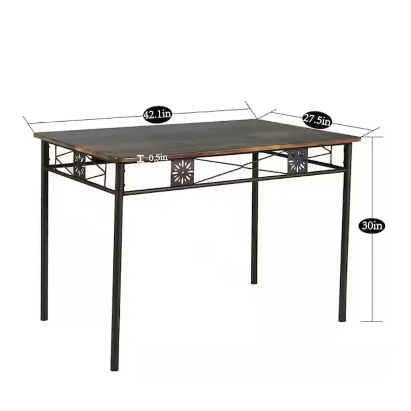 Retro Brown Wooden Rectangular Dining Table Set with 4 Chairs