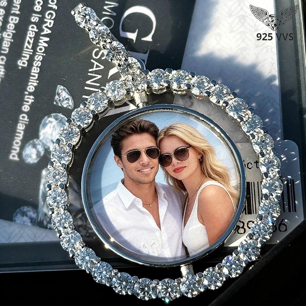 925 Sterling Silver VVS Moissanite Photo Pendant for Women Men Fine Jewelry Gift Bling Iced Out Personalized Picture Necklace
