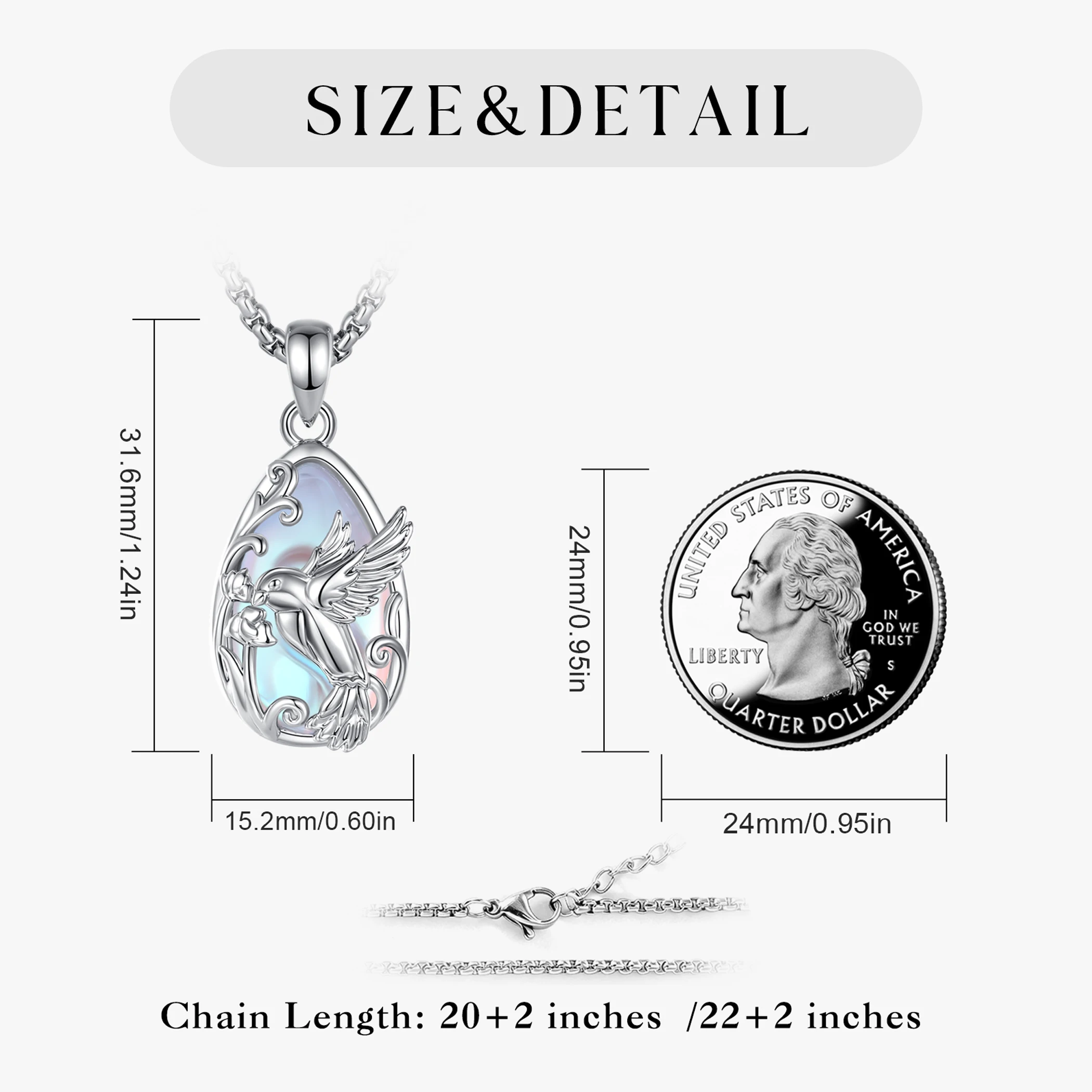 AEONSLOVE Dainty Hummingbird Moonstone Necklace Teardrop Crystal Pendant Animal Jewelry Birthday Party Gifts for Women Girls