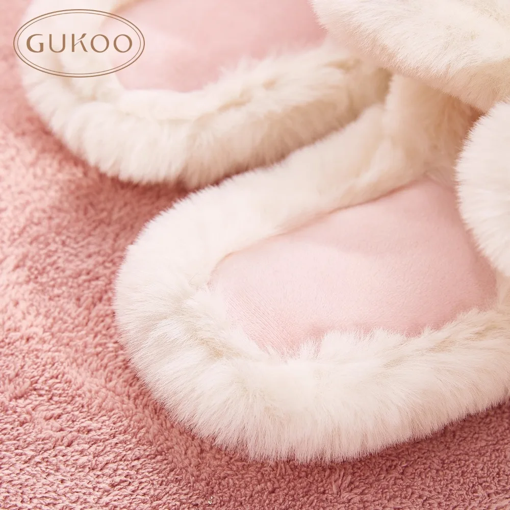 Rabbit plush slippers home non-slip ladies flat-bottomed soft and warm plush cotton slippers can be worn outside