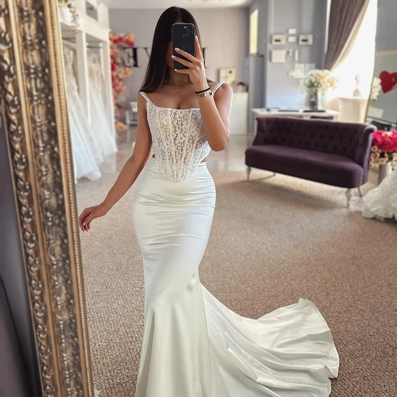 Eightree 2024 Sexy Mermaid Wedding Dresses 2 Pieces Sleeveless Satin Wedding Gowns Boho Beach Bridal Prom Dress vestido de noiva