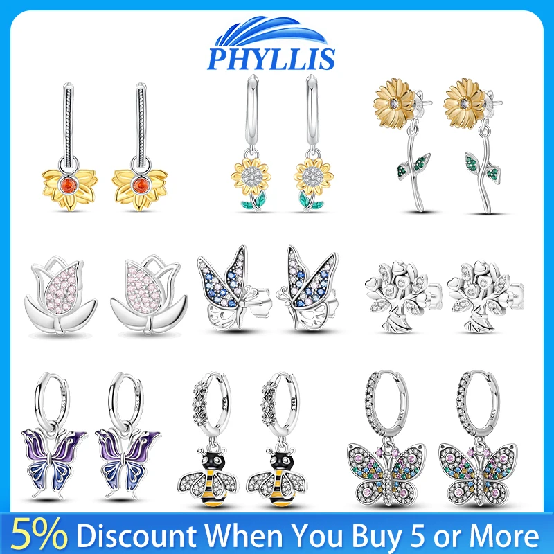 100% 925 Sterling Silver Butterfly Daisy Dangle Earrings for Women Sparkling Zirconia Luxury Wedding Engagement Jewelry Gift