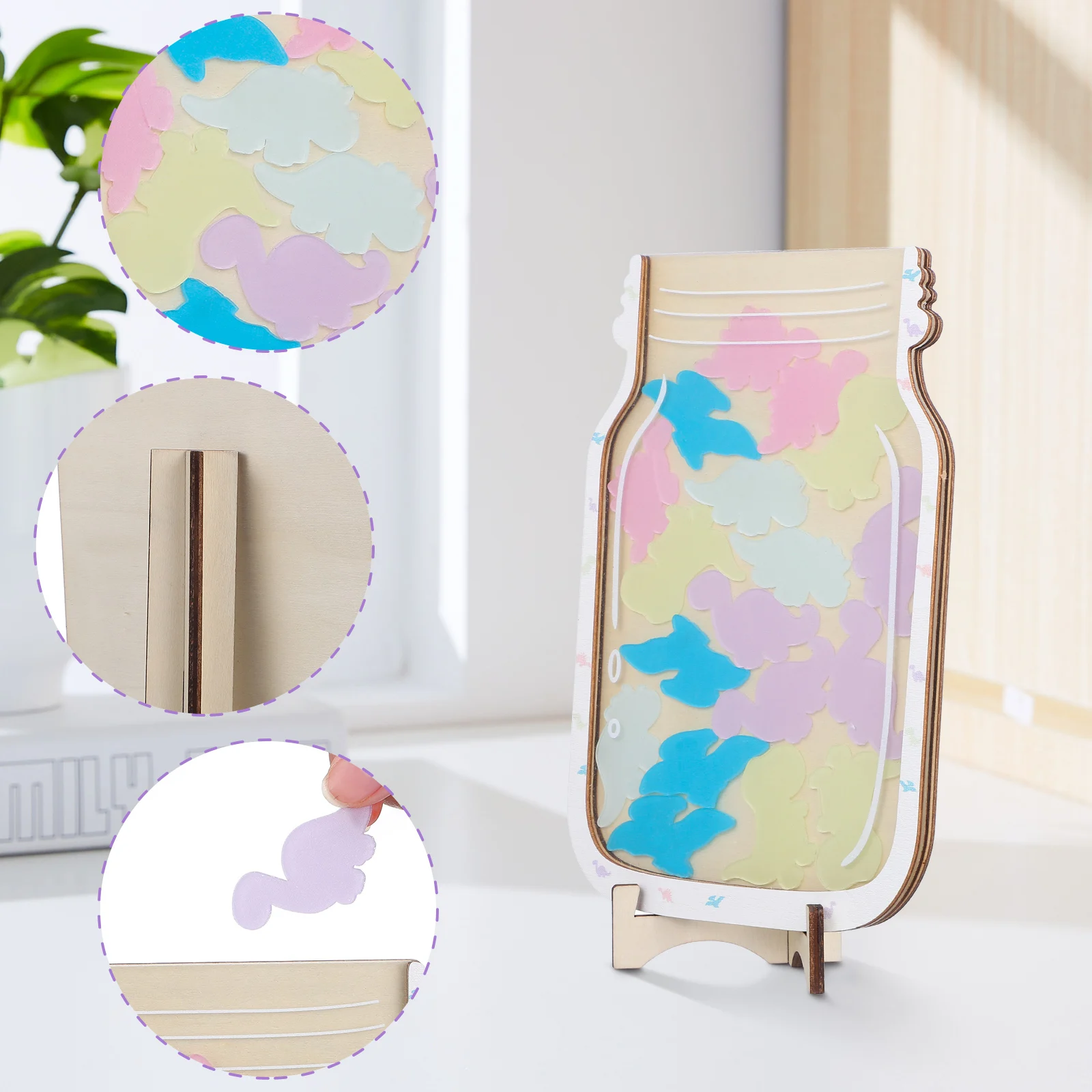 

Reward Jar Kids Dinosaur Design Wooden Wood Reward Jar Material Compact Size Reusable Classroom Home Stars System