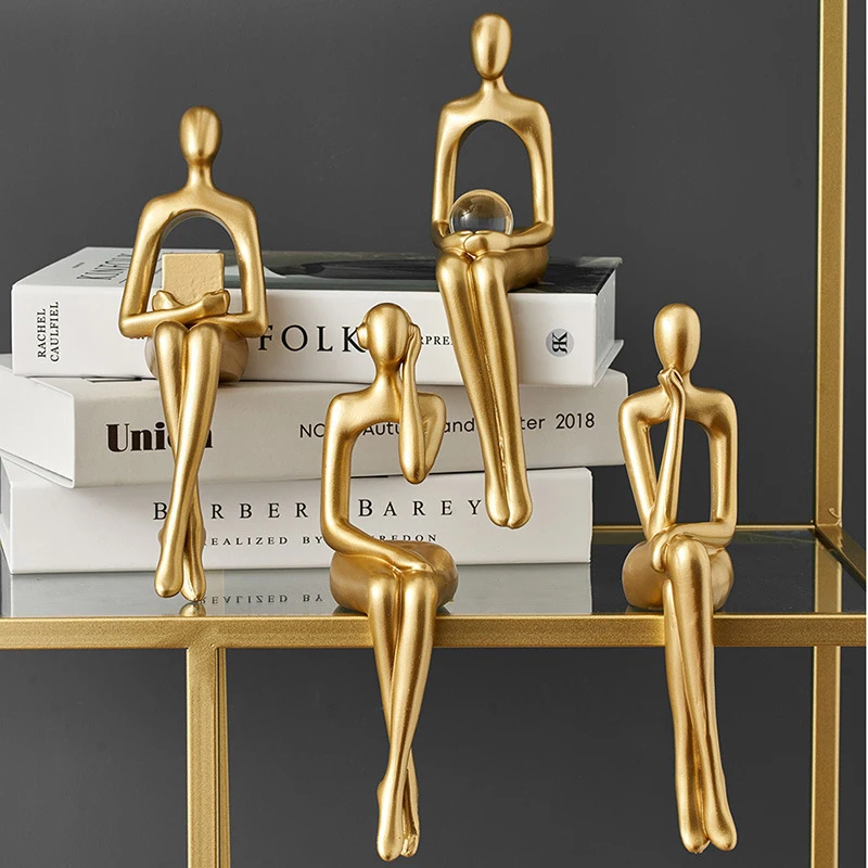 Gold Abstract Statue Office Decor Thinker Statue Abstract Figure Sculpture Small Ornaments Resin Statue Home