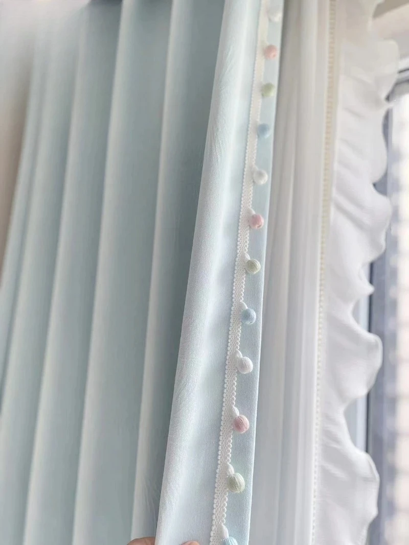 Cream Fresh Air Ice Cream Dopamine Color Lace Romantic Blackout Luxury Curtains Tulle for Bedroom Living Room Luxury Drapes