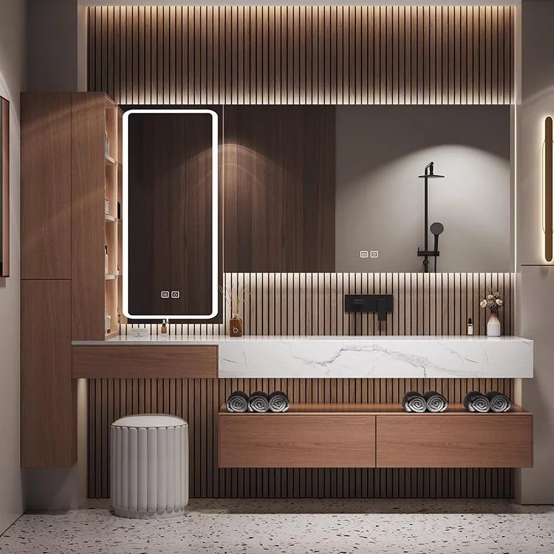 &c Hotel Style Solid Wood Vanity Table Hospital Apartment Bathroom Cabinet Integrated Granite Countertop Smart Mirror Seamless