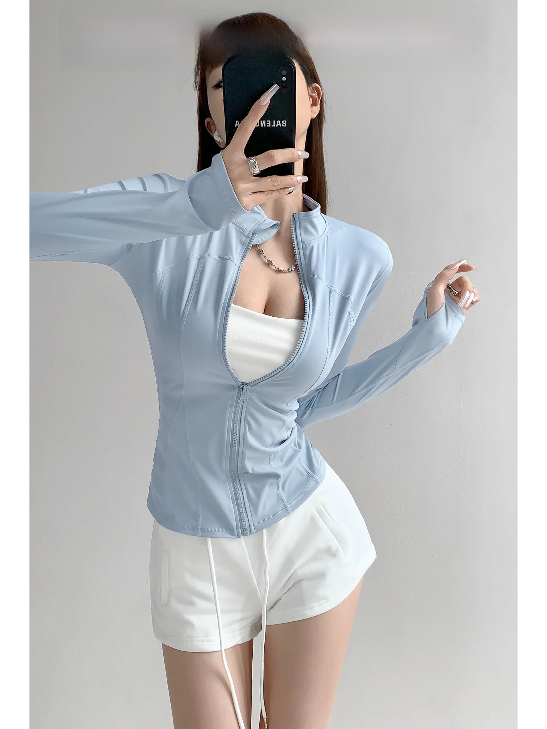 Sweet Girl's Killer Move Yoga Top Long Sleeve Tight Fit Half High Collar Fitness Sportswear Sun Protection Summer Short Style