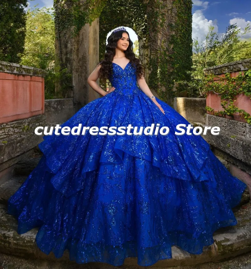 Modesto Vestido De 15 asenos blu abiti Quinceanera paillettes Sweetheart ragazze messicane dolce 16 vestito da festa di compleanno