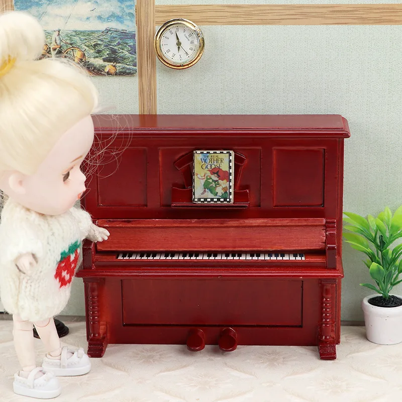 1:12 miniatuur poppenhuis beeldje scène OB11 woonkamer accessoires redwood-gekleurde piano simulatie model poppenhuis decor