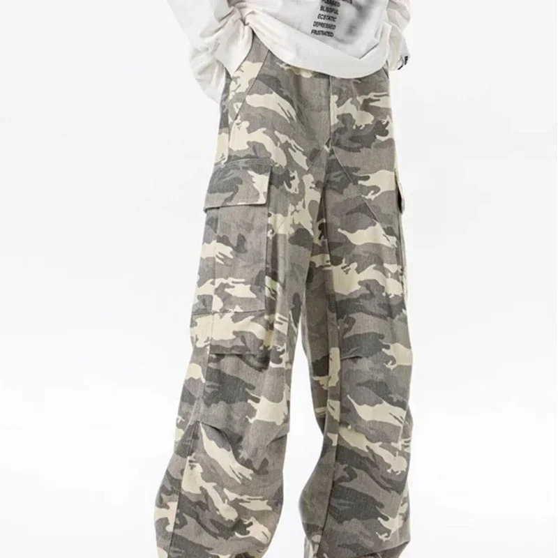 ファッションハイストリート多用途痩身ハイウエストカジュアルパンツ 2025 新しい男性迷彩大ポケット高品質カーゴパンツ