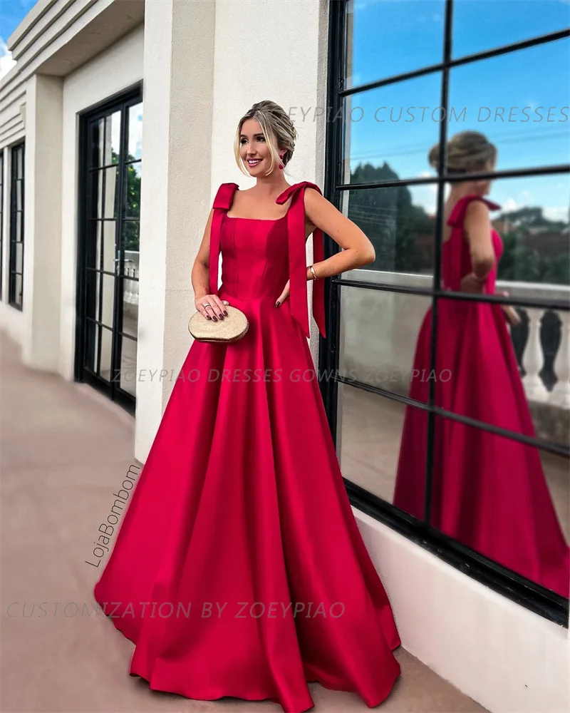 Elegante abito da festa da donna in raso rosso lungo senza maniche pieghe senza spalline abito da sera per laurea al pavimento abiti da ballo 2024