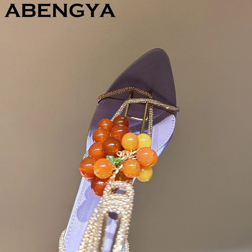 New Thin High Heels Sandals Women Pointy Toe String Bead Ankle Strap Rome Sandals Summer Sexy Runway Party Pumps Shoes Female