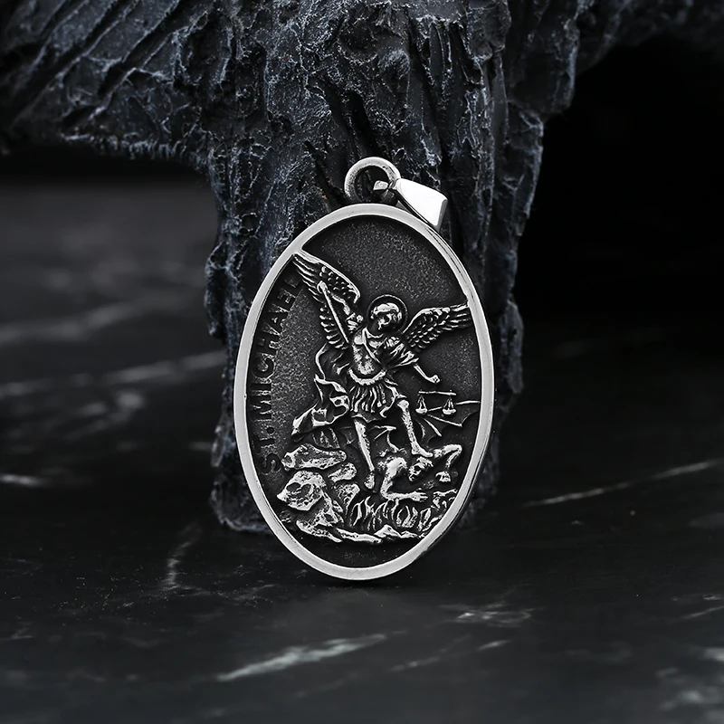 2024 New Men Stainless Steel Archangel St.Michael Guardian Pendant Necklaces Fashion Jewelry Creativity Chains Gifts