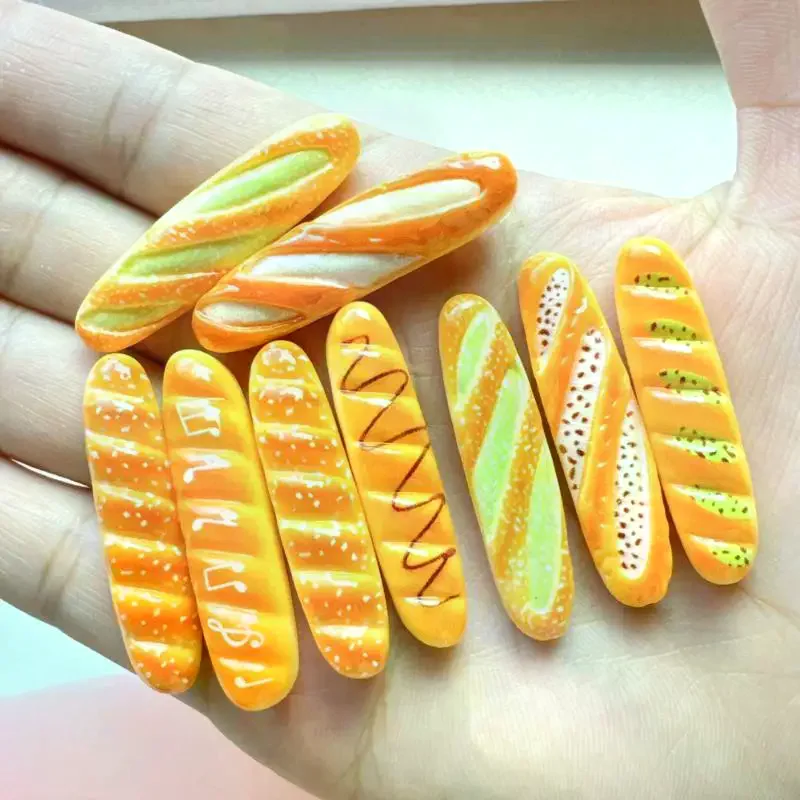 10Pcs Simulation Baguette Bread Donut Resin Charms Mini Food Ornament DIY Craft Supplies For Phone Case Hair Clip Decoration